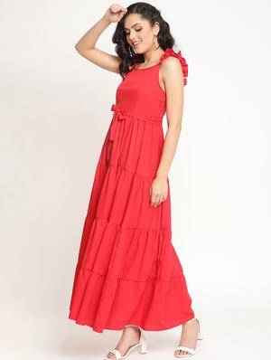 tie front solid tiered dress - 18032330 - Standard Image - 2