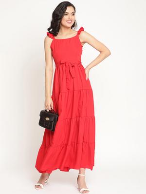 tie front solid tiered dress - 18032330 - Standard Image - 3