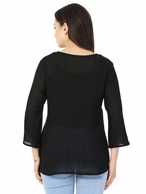 tie up neck embroidered detail top - 18032954 - Standard Image - 3