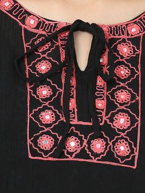 tie up neck embroidered detail top - 18032954 - Standard Image - 5