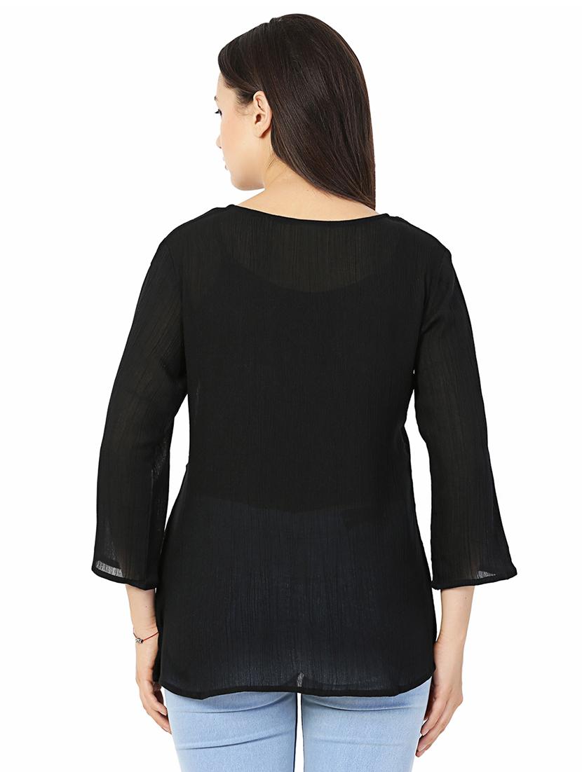 tie up neck embroidered detail top - 18032954 - Zoom Image - 3