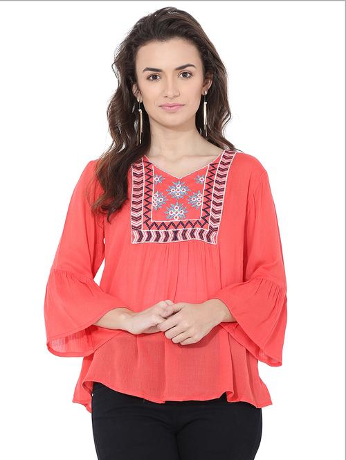 bell sleeved embroidered detail top - 18032955 - Standard Image - 1