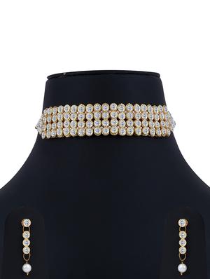 gold plated white diamond adjustable choker set - 18033396 - Standard Image - 2