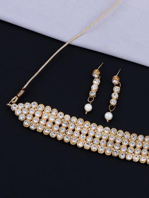 gold plated white diamond adjustable choker set - 18033396 - Standard Image - 3