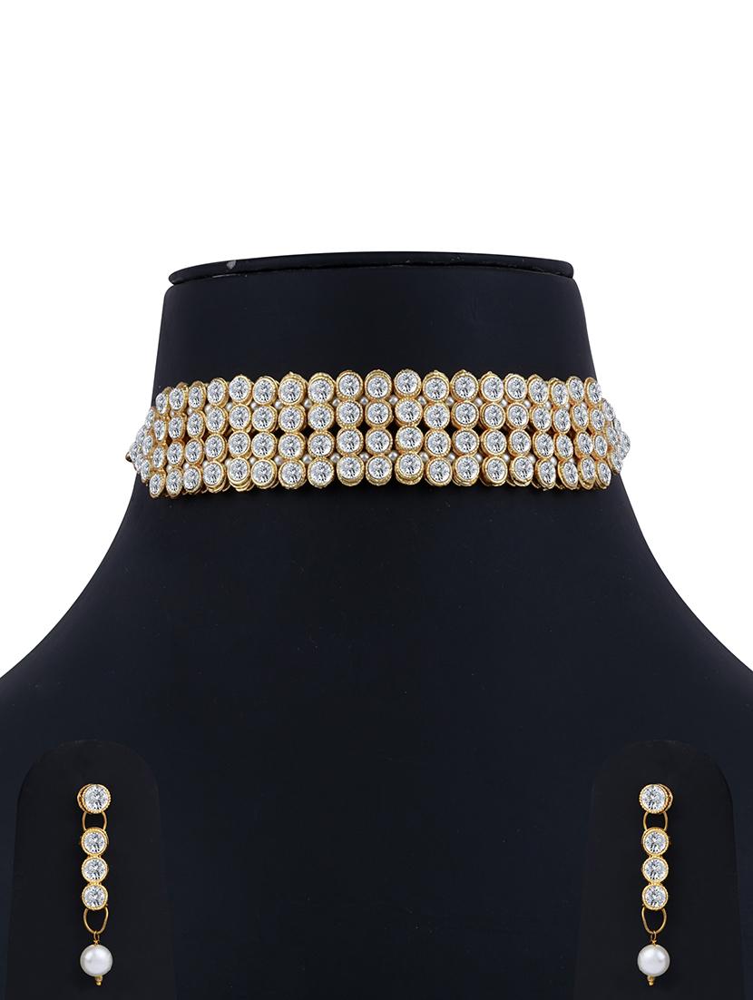 gold plated white diamond adjustable choker set - 18033396 - Zoom Image - 2