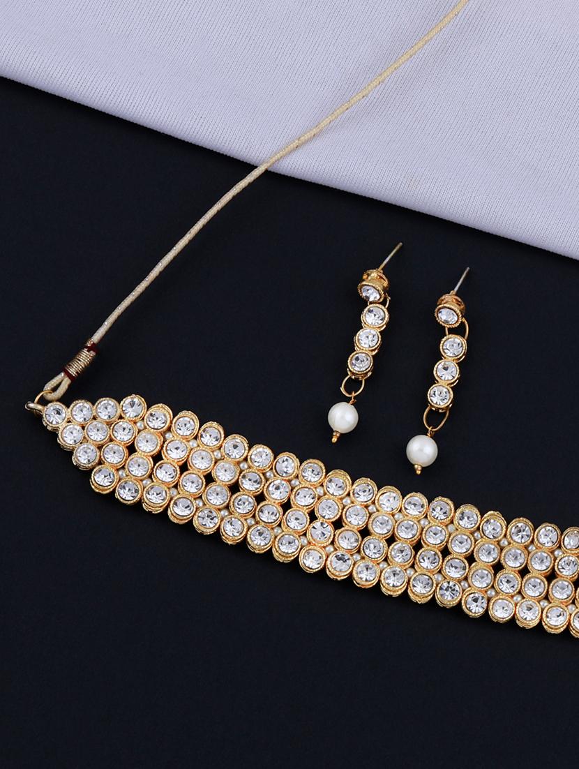 gold plated white diamond adjustable choker set - 18033396 - Zoom Image - 3