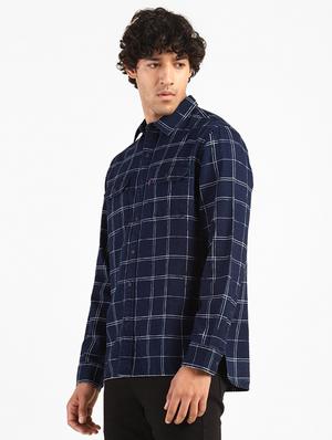 navy blue checkered casual shirt - 18033435 - Standard Image - 2