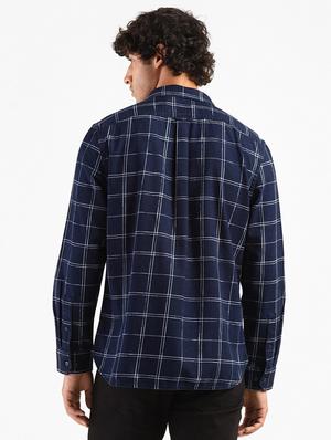 navy blue checkered casual shirt - 18033435 - Standard Image - 3