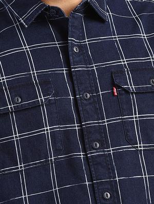 navy blue checkered casual shirt - 18033435 - Standard Image - 5