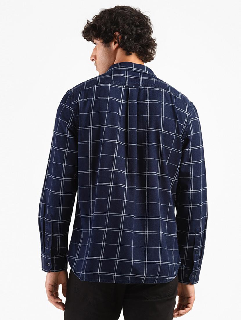 navy blue checkered casual shirt - 18033435 - Zoom Image - 3