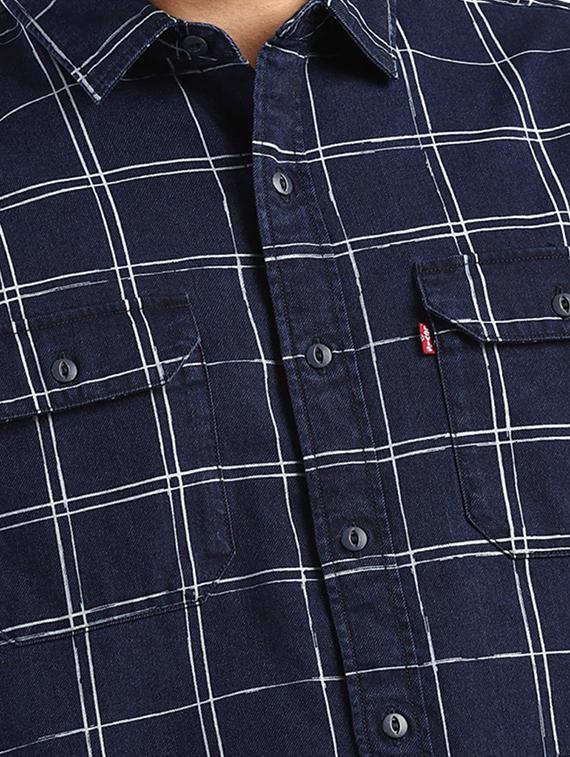 navy blue checkered casual shirt - 18033435 - Zoom Image - 5