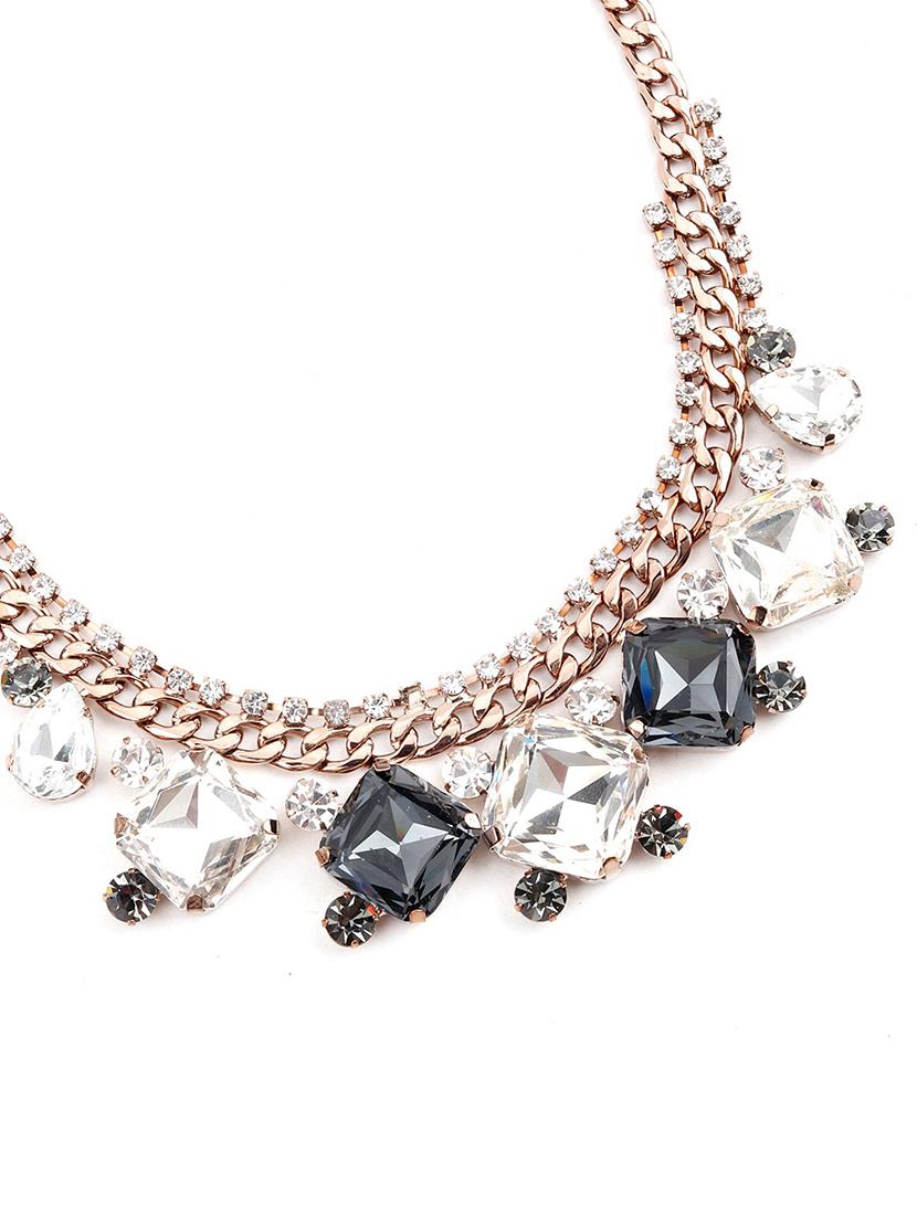 gold chain stones necklace with diamond shaped stones. - 18034312 - Zoom Image - 3
