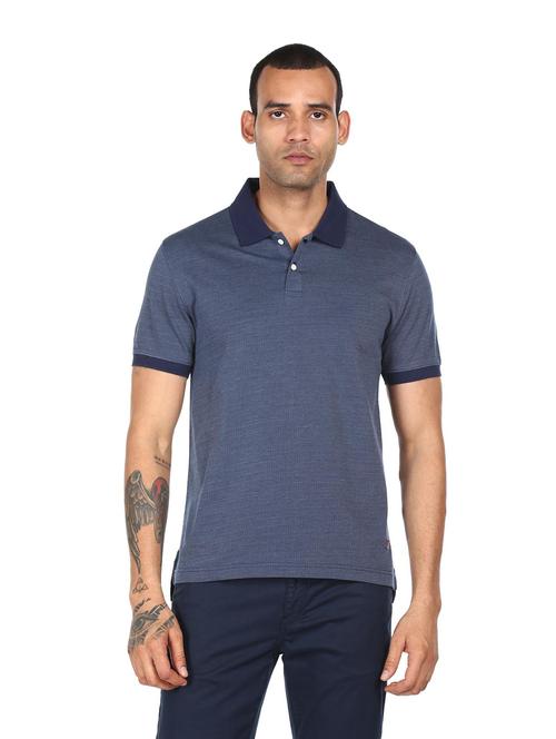 blue self design polo t-shirt - 18038564 - Standard Image - 1
