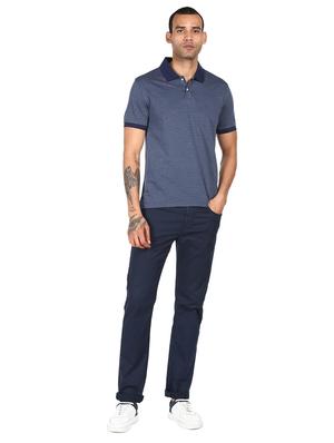 blue self design polo t-shirt - 18038564 - Standard Image - 4