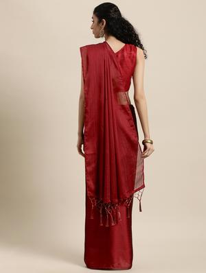 fringe detailed striped saree with blouse - 18038789 - Standard Image - 2
