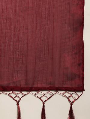 fringe detailed striped saree with blouse - 18038789 - Standard Image - 5