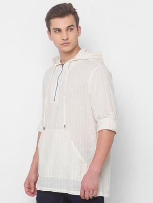 beige striped hooded casual shirt - 18039562 - Standard Image - 2
