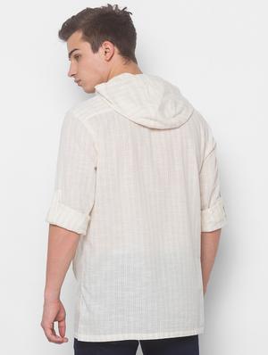 beige striped hooded casual shirt - 18039562 - Standard Image - 3