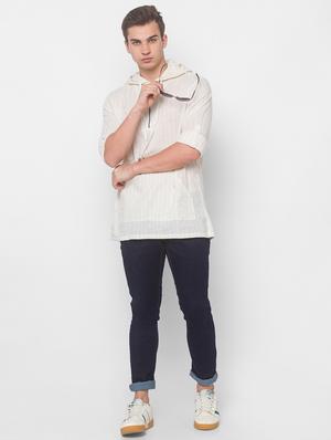 beige striped hooded casual shirt - 18039562 - Standard Image - 4