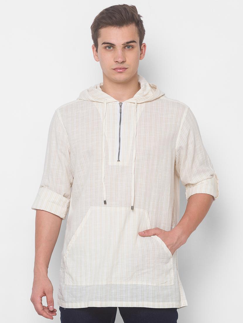 beige striped hooded casual shirt - 18039562 - Zoom Image - 1