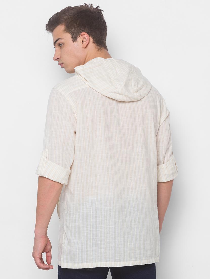 beige striped hooded casual shirt - 18039562 - Zoom Image - 3