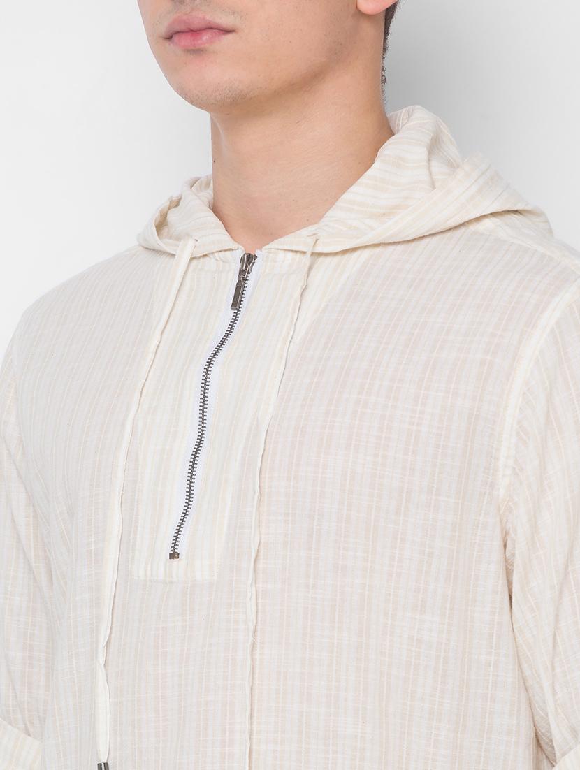 beige striped hooded casual shirt - 18039562 - Zoom Image - 5