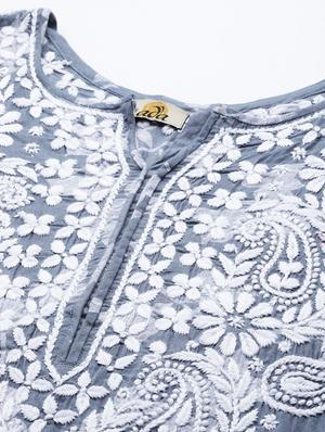 ada hand-embroidered grey chikankari straight kurta - 18039630 - Standard Image - 5