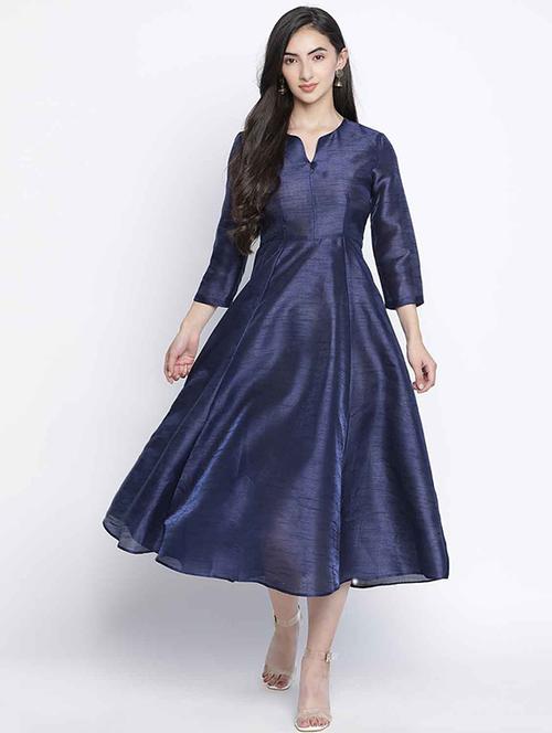notch neck solid a-line dress - 18039724 - Standard Image - 1