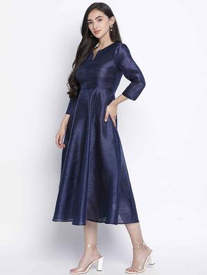 notch neck solid a-line dress - 18039724 - Standard Image - 2