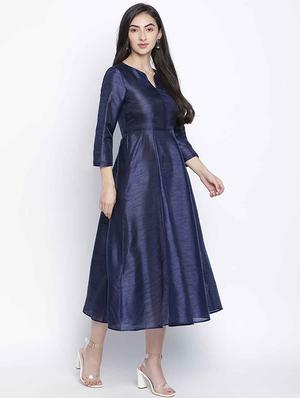 notch neck solid a-line dress - 18039724 - Standard Image - 3