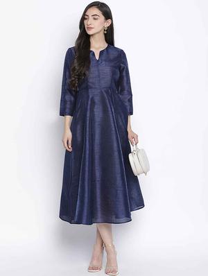 notch neck solid a-line dress - 18039724 - Standard Image - 4