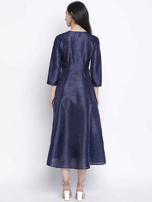 notch neck solid a-line dress - 18039724 - Standard Image - 5