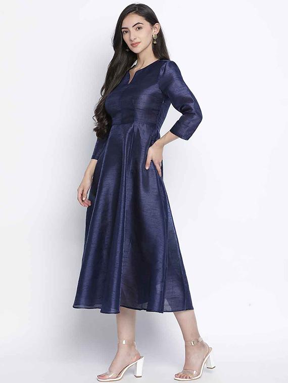notch neck solid a-line dress - 18039724 - Zoom Image - 2
