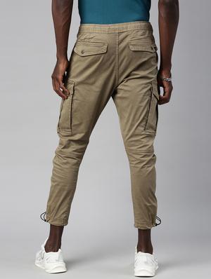 brown solid cargos casual trouser - 18039815 - Standard Image - 3