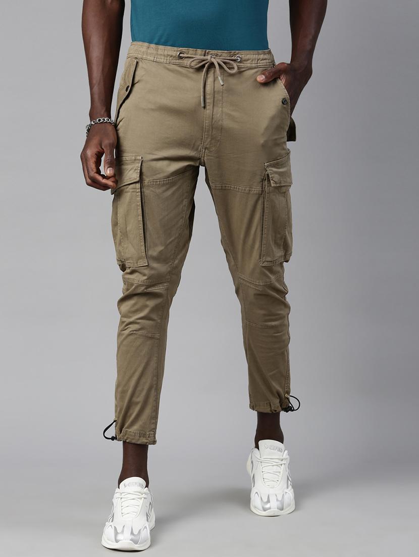 brown solid cargos casual trouser - 18039815 - Zoom Image - 1