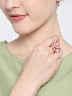 gold-plated cz stone-studded handcrafted adjustable finger ring - 18040859 - Standard Image - 4