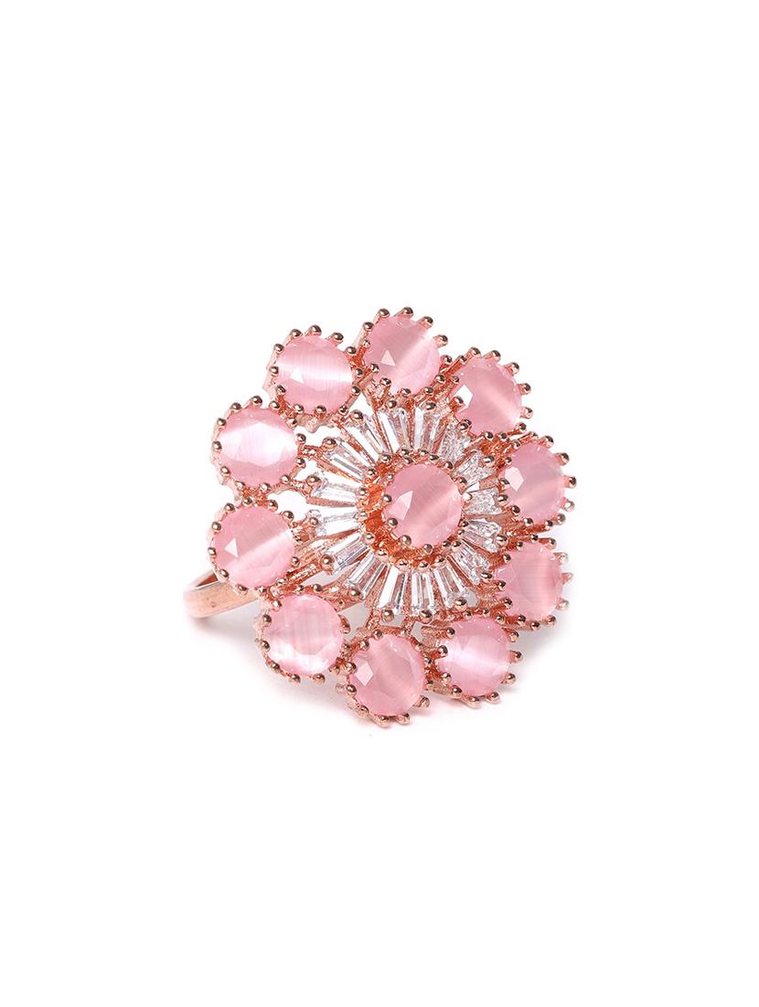 gold-plated cz stone-studded handcrafted adjustable finger ring - 18040859 - Zoom Image - 1