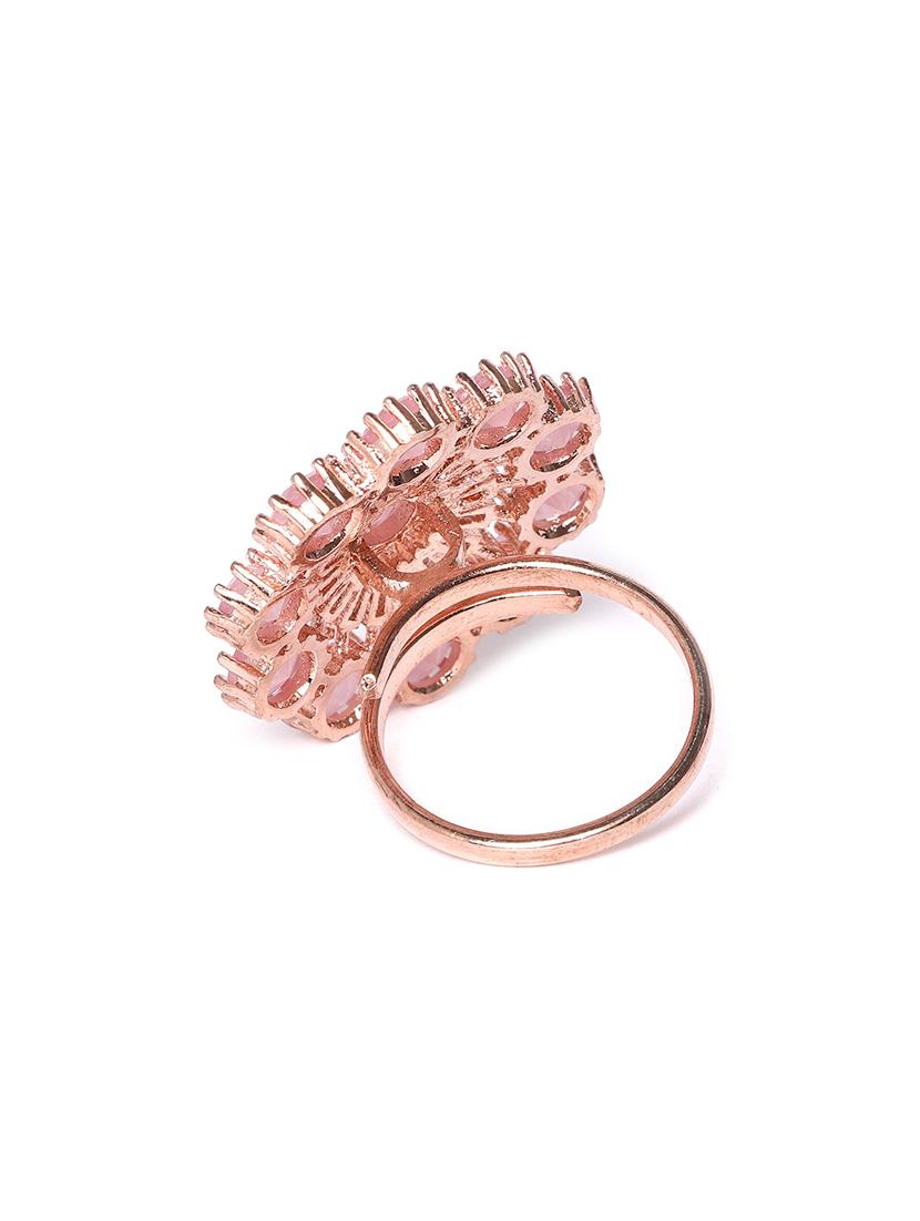 gold-plated cz stone-studded handcrafted adjustable finger ring - 18040859 - Zoom Image - 2