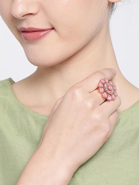 gold-plated cz stone-studded handcrafted adjustable finger ring - 18040859 - Zoom Image - 4