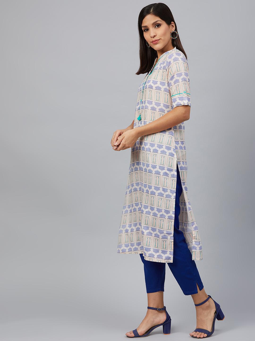 bani women blue straight kurta care - 18040943 - Zoom Image - 3