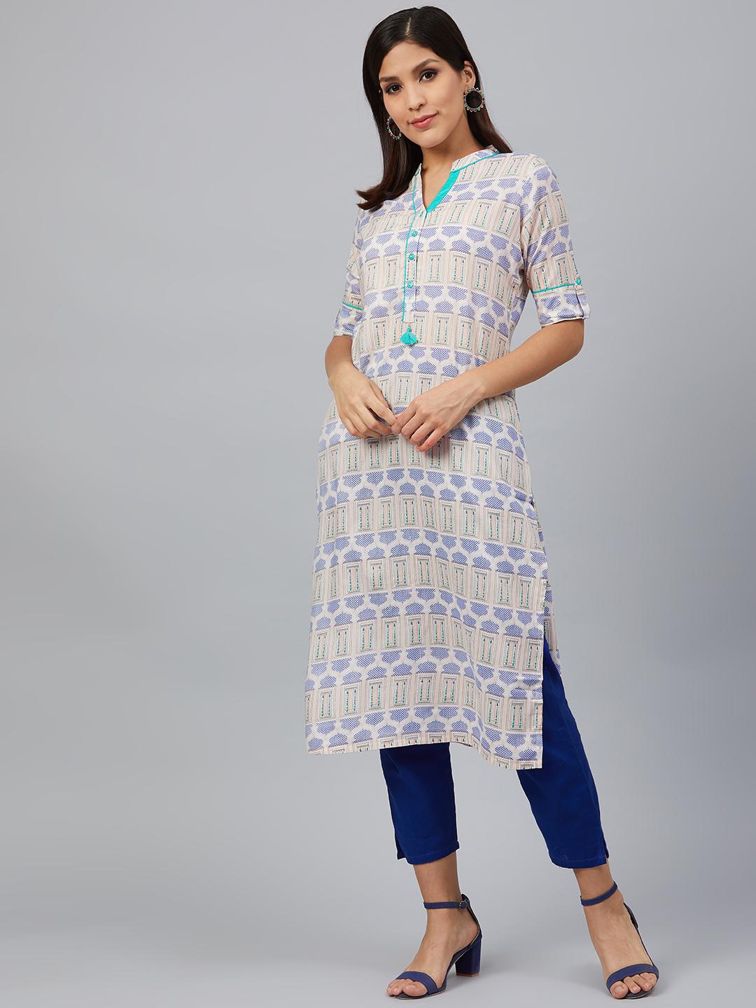 bani women blue straight kurta care - 18040943 - Zoom Image - 4
