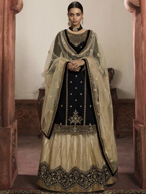 black georgette sharara suits semistitched suit - 18041214 - Standard Image - 1
