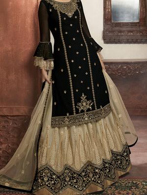 black georgette sharara suits semistitched suit - 18041214 - Standard Image - 3