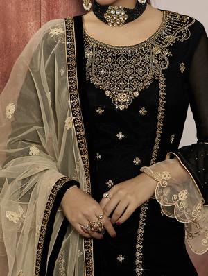 black georgette sharara suits semistitched suit - 18041214 - Standard Image - 4