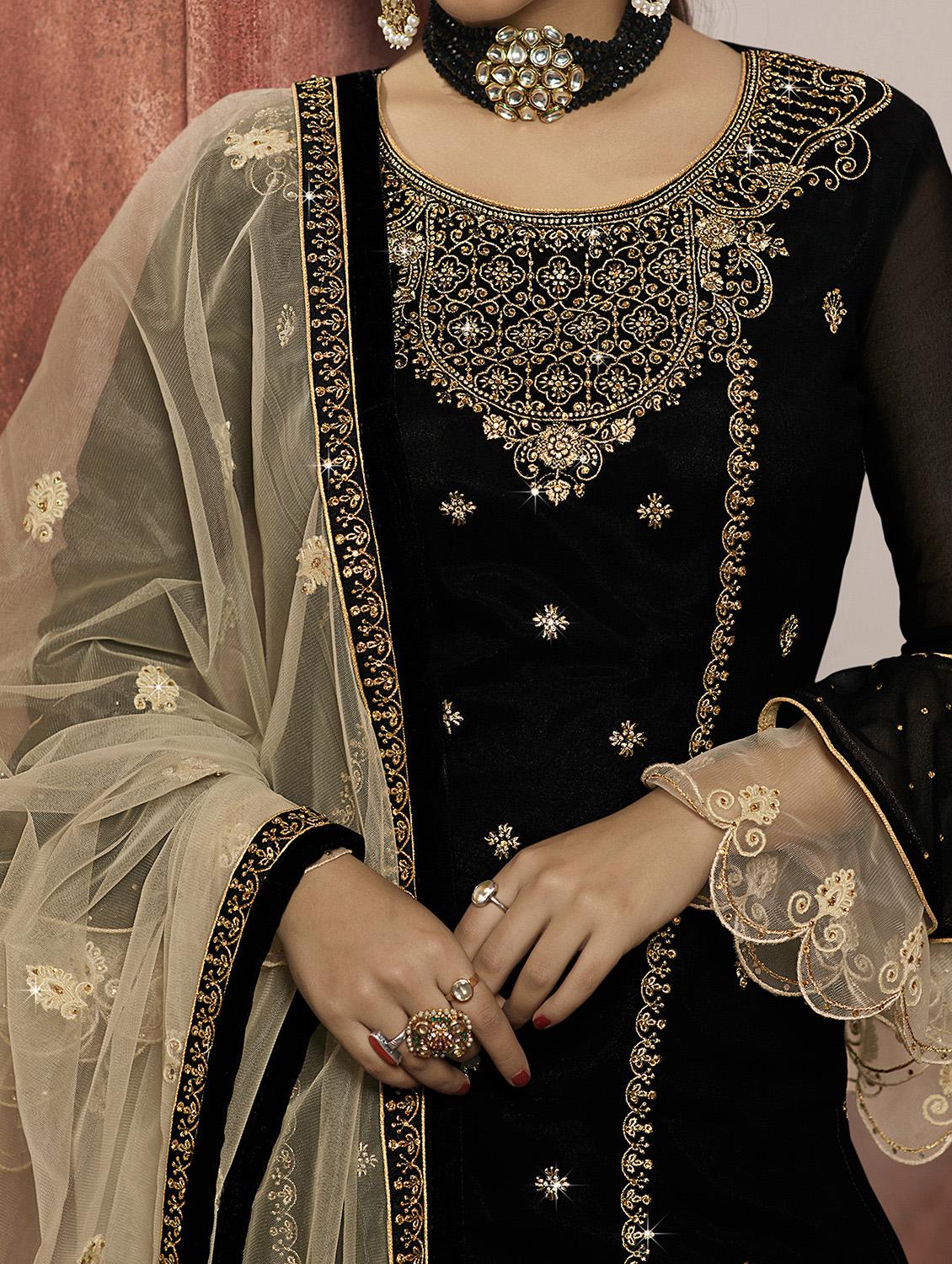 black georgette sharara suits semistitched suit - 18041214 - Zoom Image - 4