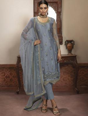 grey net sharara suits semistitched suit - 18041215 - Standard Image - 2