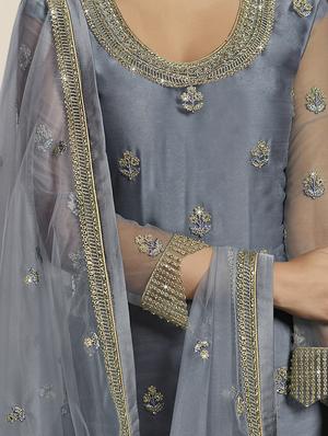 grey net sharara suits semistitched suit - 18041215 - Standard Image - 4