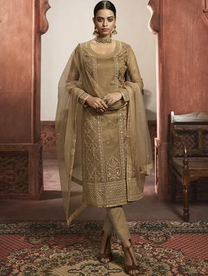 beige net sharara suits semistitched suit - 18041217 - Standard Image - 2