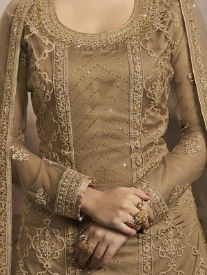 beige net sharara suits semistitched suit - 18041217 - Standard Image - 4
