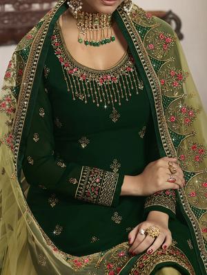 green georgette sharara suits semistitched suit - 18041218 - Standard Image - 4
